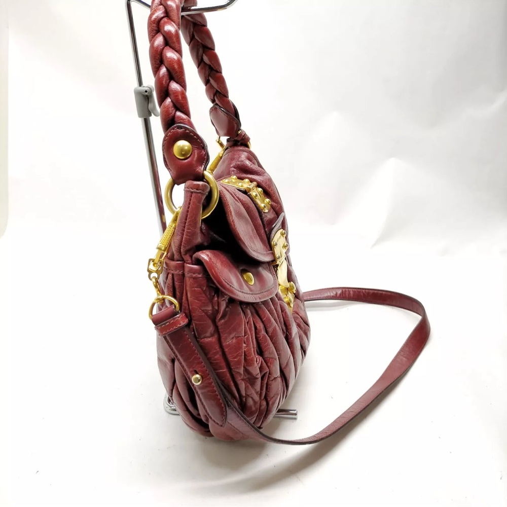 Authentic Miu Miu 2 Way Shoulder Handbag Maroon L… - image 3